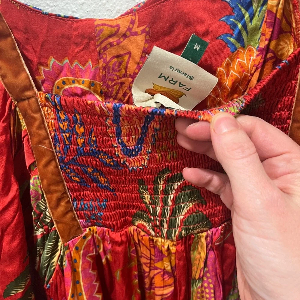 Farm Rio Floral Red Midi Dress sz M FLAWED - Picture 11 of 14